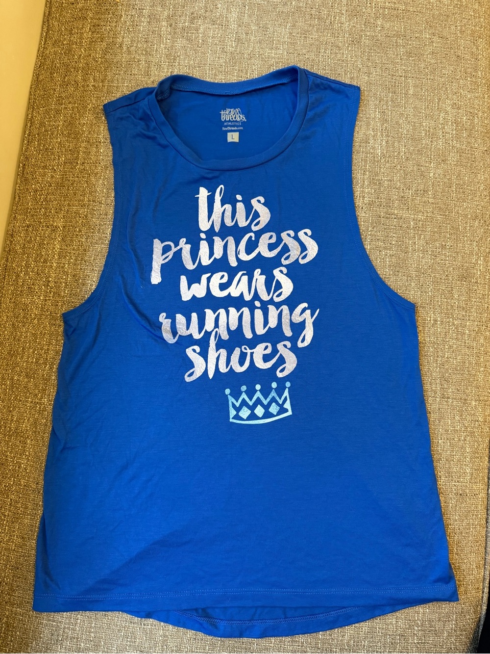Blue Graphic Tank Top with 'This Princess Wears Running Shoes'